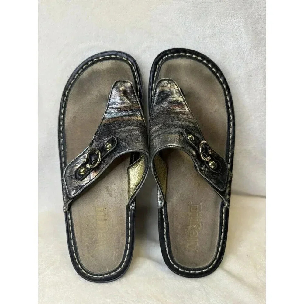 ALEGRIA Vanessa Flip Flops Thong Sandals Womens US 7.5 EU 38 Metallic Casual
